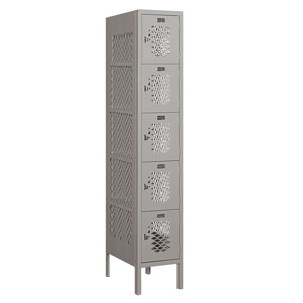Salsbury Industries 5 Tier Box Vented Locker, 12"Wx66"Hx18"D, 5 Door, Gray, Unassembled 75158GY-U - main